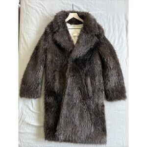 EU 46 MAISON MARTIN MARGIELA x H&M FW12 Faux Fur Beaver Long Coat Brown
